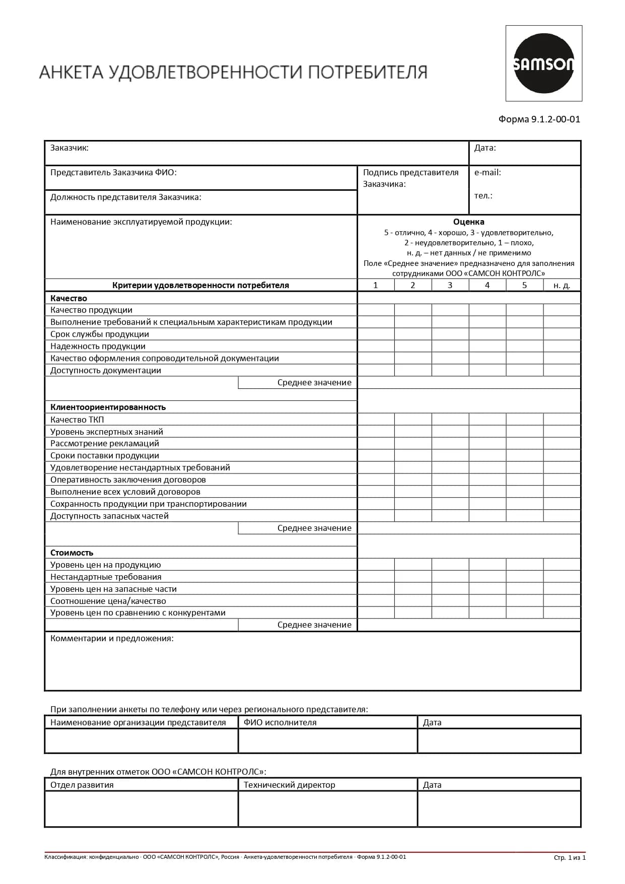 Анкета удовлетворённости потребителя